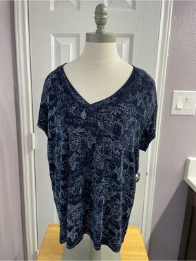 Chico's Travelers Navy V-Neck Short Sleeve Tropical Print Top Size XL (3)
